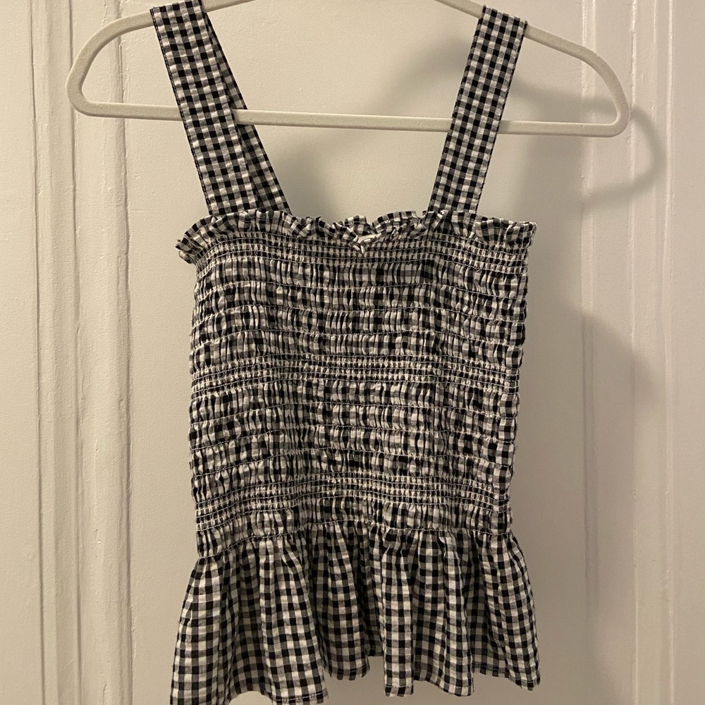 Gingham black&white plaid tank top